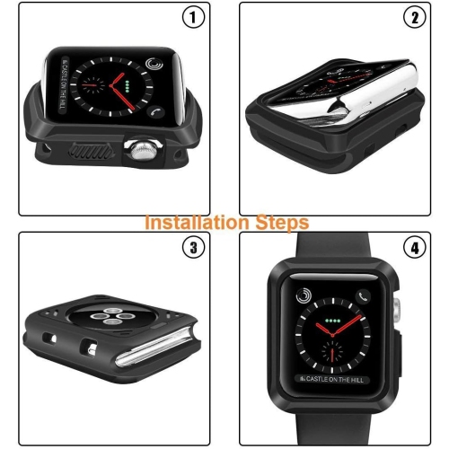 navor Shock Proof Bumper Cover Scratch Resistant Protective Rugged Case for iWatch Series 3, Series 2, Series 1 [Black] - 38MM