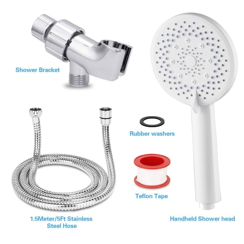 4.7" / 120 MM Plastic Shower Head Handheld Shower head with 5ft / 1.5M Hose, 5 Settings White Finished Hand Held Rainfall Shower Set- Including