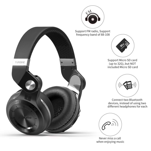 T2 Plus Turbine Wireless Bluetooth Headphones with Mic/Micro SD Card Slot/FM Radio
