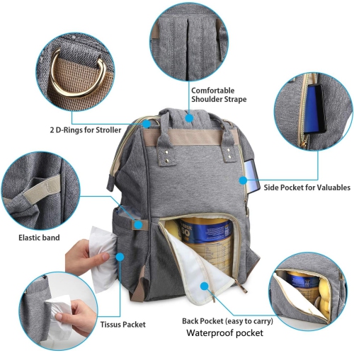 Sac à couches sac à dos pour soins de bébé, sacs fourre-tout de voyage étanches et multifonctions grande capacité Ensemble mode créatif meilleur