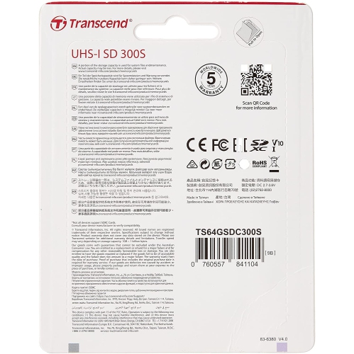 Transcend 64GB UHS-I U3 SD Memory Card -