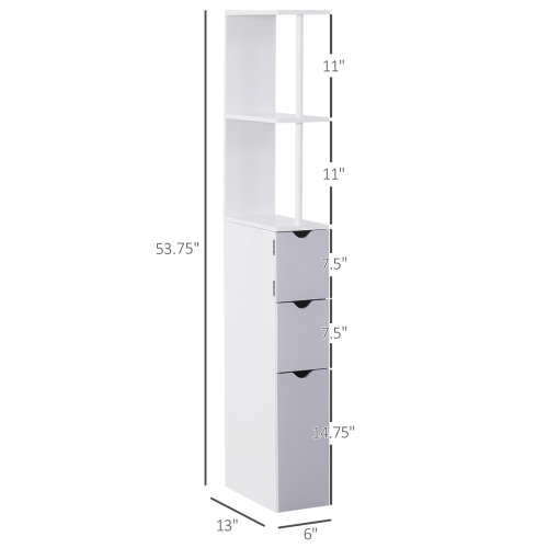 HOMCOM Tall Bathroom Storage Cabinet Scrolled Cupboard Drawer with Open Shelves Space Saving Design