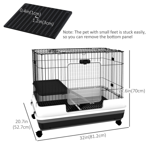 PawHut 28"H Guinea Pig Cage, 2-Level Rabbit Cage for Ferret, Chinchilla, Hedghog, Bunny, Small Animal Habitat with Wheels, Slide-out Tray, Ramp, Black