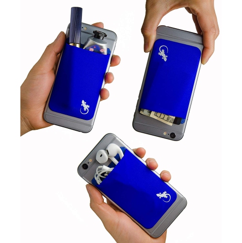 Gecko Travel Tech Phone Wallet - Stick On Card Holder Wallet for Cell Phones - Adhesive Card Pocket - BLUE