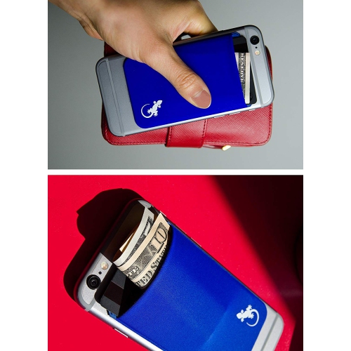 Gecko Travel Tech Phone Wallet - Stick On Card Holder Wallet for Cell Phones - Adhesive Card Pocket - BLUE