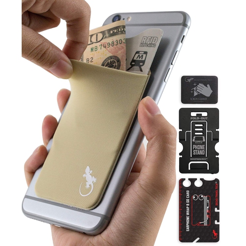 Gecko Travel Tech Phone Wallet - Stick On Card Holder Wallet for Cell Phones - Adhesive Card Pocket - BEIGE