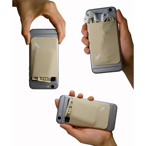 Gecko Travel Tech Phone Wallet - Stick On Card Holder Wallet for Cell Phones - Adhesive Card Pocket - BEIGE