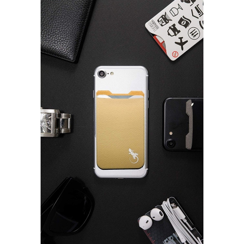 Gecko Travel Tech Phone Wallet - Stick On Card Holder Wallet for Cell Phones - Adhesive Card Pocket - BEIGE