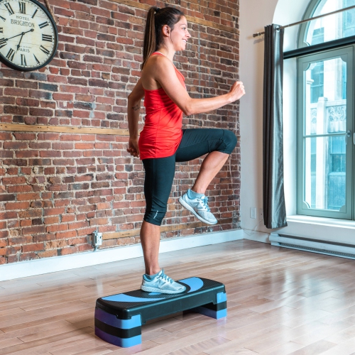 PRISP 3-Level Aerobic Stepper Step Platform for Home Gym & Fitness Training (Blue & Black)