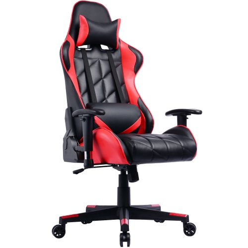 PRIME  Gamingchair Extra Plush Ergonomic Pu Leather Racing Gaming Chair With Reclining Backrest & Adjustable Armrests (Red) Tr&#232;s bien comme chaisede gamer (good  chair)