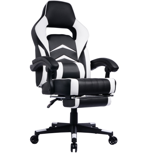 Ergonomic Pu Leather Racing Gaming Chair With Footrest Reclining Backrest White Best Buy Canada