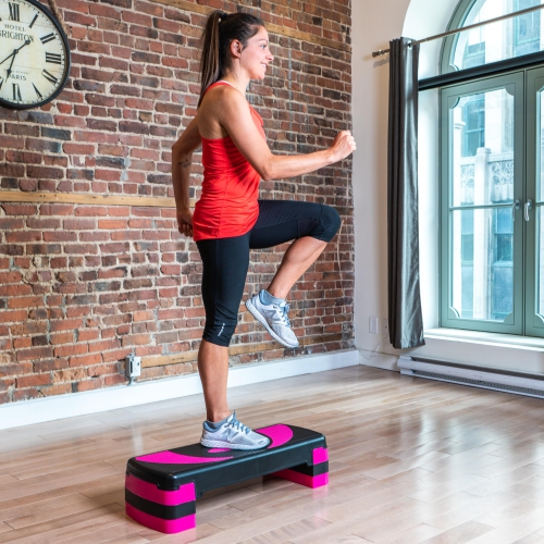PRISP 3-Level Aerobic Stepper Step Platform for Home Gym & Fitness Training (Pink & Black)