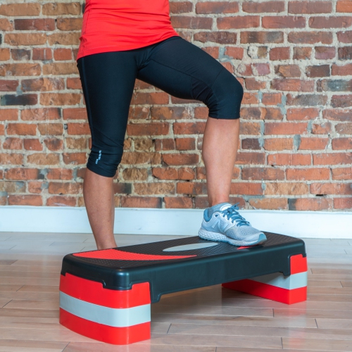 PRISP 3-Level Aerobic Stepper Step Platform for Home Gym & Fitness Training (Red & Black)