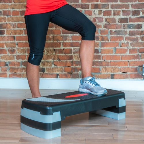 PRISP 3-Level Aerobic Stepper Step Platform for Home Gym & Fitness Training (Grey & Black)