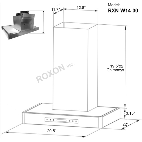 ROXON 900 CFM 30 Inches Range Hood Stainless Steel Wall Mounted Kitchen Exhaust Fan Style RXN-W14-30