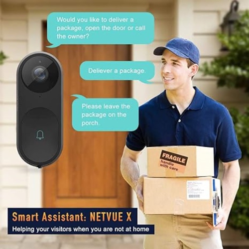 Netvue Belle A.I. Video Doorbell - Black, Facial Recognition, Dynamic Responses, HD & Wide-Angel View