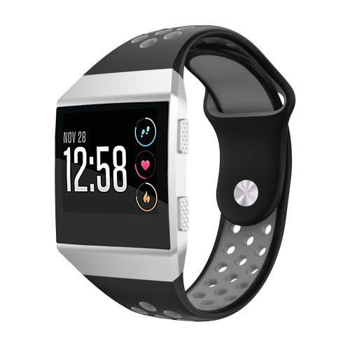 STRAPSCO  Perforated Two Color Silicone Rubber Watch Band Strap for Fitbit Ionic - & Grey In Black