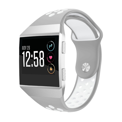 STRAPSCO  Perforated Two Color Silicone Rubber Watch Band Strap for Fitbit Ionic - Grey & In White