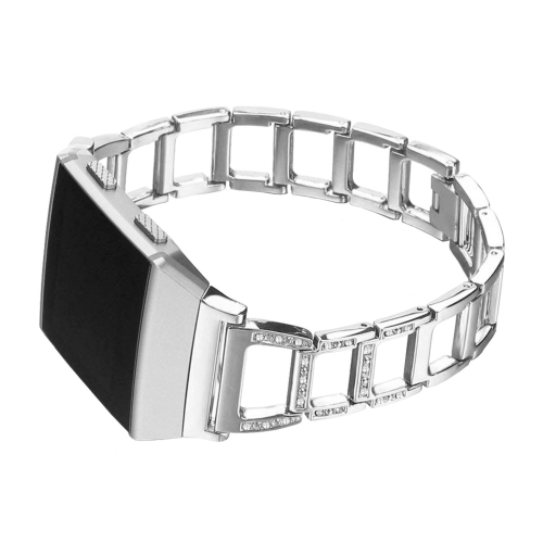 StrapsCo Stainless Steel Open Link Rhinestone Watch Band Bracelet Strap for Fitbit Ionic - Silver