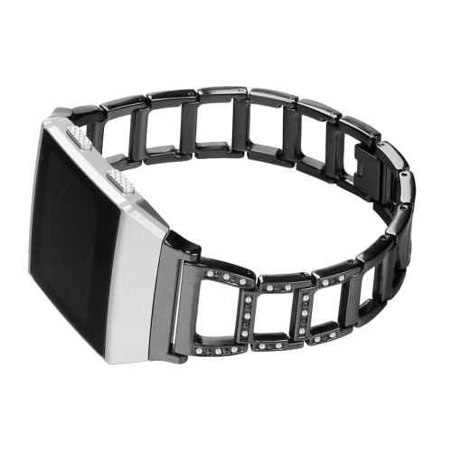 STRAPSCO  Stainless Steel Open Link Rhinestone Watch Band Bracelet Strap for Fitbit Ionic - In Black