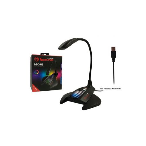 Marvo MIC-01 alimenté par USB avec 7 couleurs et RVB DEL pour le jeu Microphone_Noir