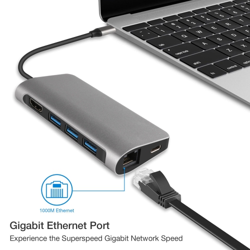 axGear Type C to HDMI Adapter USB-C 3.1 Dongle Hub PD USB 3.0 Hub RJ45 Lan Ethernet