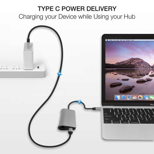 axGear Type C to HDMI Adapter USB-C 3.1 Dongle Hub PD USB 3.0 Hub RJ45 Lan Ethernet