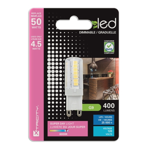 Xtricity LED Bulb G9/4.5W/120V/400L/day light 6000k dim.1 pk