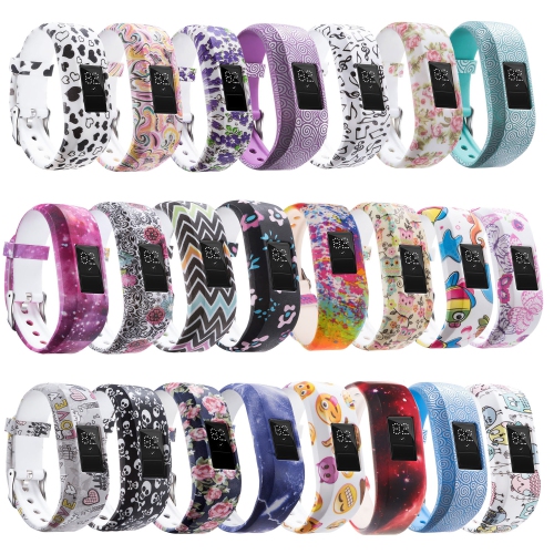 StrapsCo Patterned Silicone Rubber Replacement Watch Band Strap for Garmin Vivofit 3 - Painted Flowers - Medium-Long