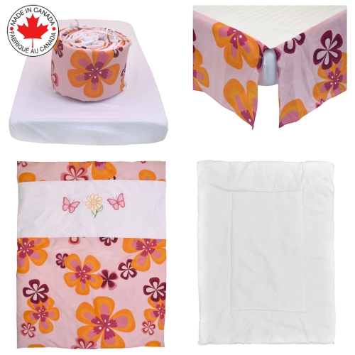 Bebelelo - 5 pieces bedding for baby – pink, orange and fuschia with a Butterfly pattern