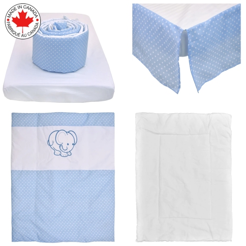 Bebelelo - 5 pieces bedding for baby - blue and white with an Elephant pattern