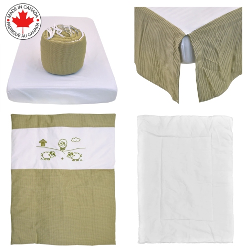 Bebelelo - 5 pieces bedding for baby - beige and green with a Sheep pattern