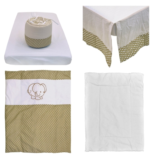 Bebelelo - 5 pieces bedding for baby - beige and white with an Elephant pattern