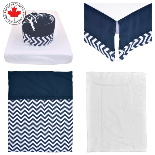 Bebelelo - 5 pieces bedding for baby – navy blue and white with a Zigzag pattern