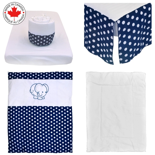 Bebelelo - 5 pieces bedding for baby – navy blue and white with an Elephant pattern