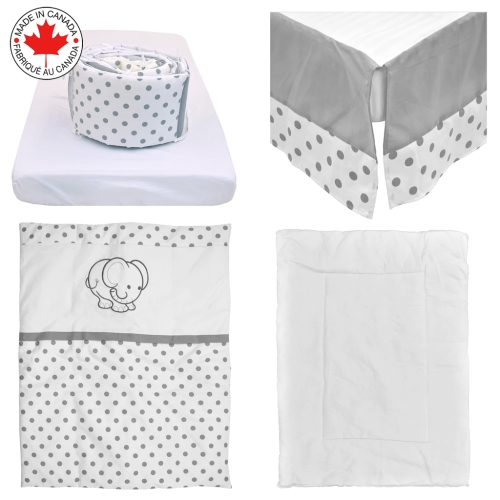 Bebelelo - 5 pieces bedding for baby - grey and white with an Elephant pattern