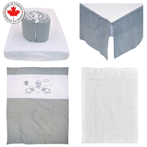 Belelo - 5 pièces de literie pour bébé - gris et blanc avec un motif de mouton