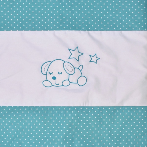 Bebelelo - 5 pieces bedding for baby - turquoise and white with a Sleeping Dog pattern