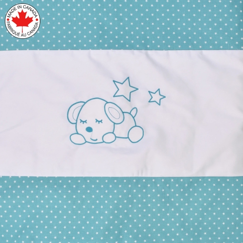 Bebelelo - 5 pieces bedding for baby - turquoise and white with a Sleeping Dog pattern