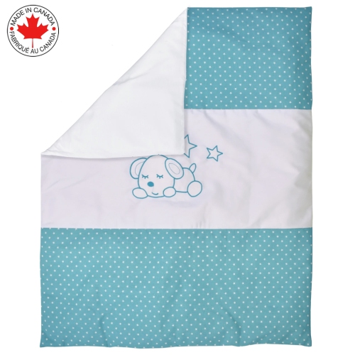 Bebelelo - 5 pieces bedding for baby - turquoise and white with a Sleeping Dog pattern