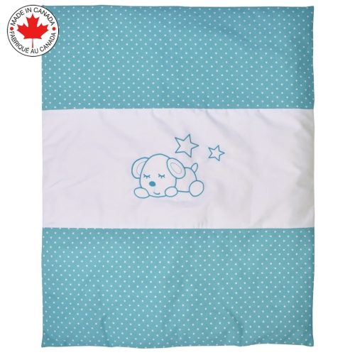 Bebelelo - 5 pieces bedding for baby - turquoise and white with a Sleeping Dog pattern