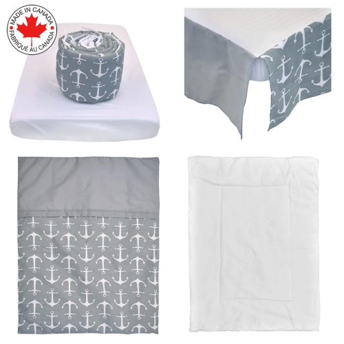 Bebelelo - 5 pieces bedding for baby - grey and white with an Anchor pattern