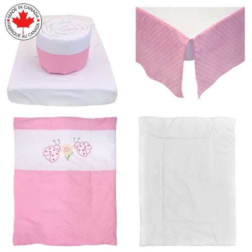 Bebelelo - 5 pieces bedding for baby - pink and white with a Ladybug pattern