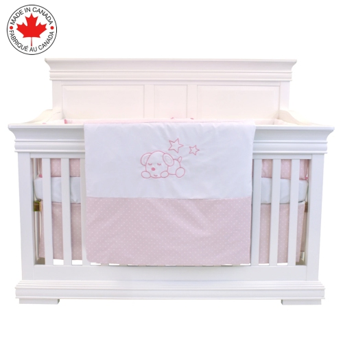 Bebelelo - 5 pieces bedding for baby - pink and white with a Sleeping Dog pattern