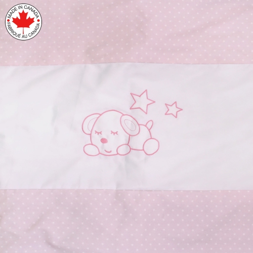 Bebelelo - 5 pieces bedding for baby - pink and white with a Sleeping Dog pattern