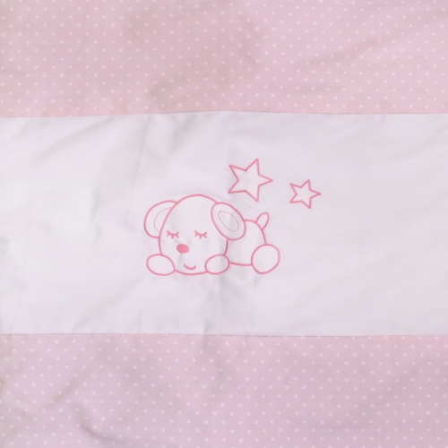 Bebelelo - 5 pieces bedding for baby - pink and white with a Sleeping Dog pattern