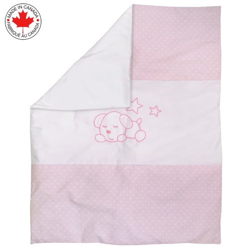 Bebelelo - 5 pieces bedding for baby - pink and white with a Sleeping Dog pattern