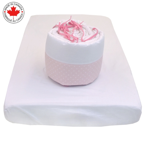 Bebelelo - 5 pieces bedding for baby - pink and white with a Sleeping Dog pattern