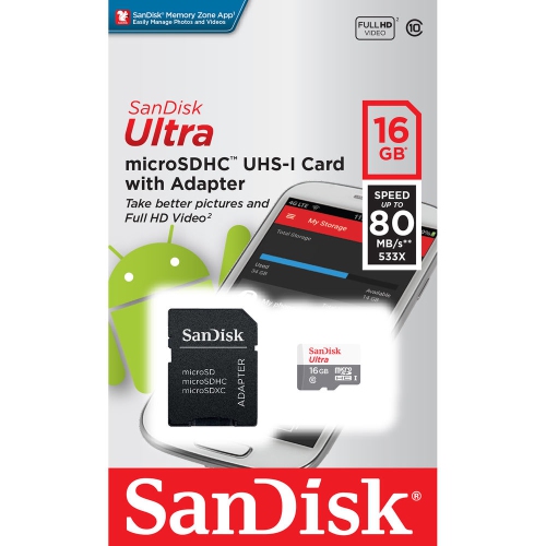 UNIVERSAL SANDISK 16GB MICRO SD MEMORY CARD WITH ADAPTER/CLASS 10