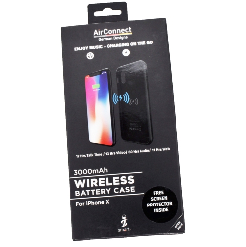 SAMA-Air Connect Wireless Battery Case for iphone X 3000 mAh Free Screen Protector - Black